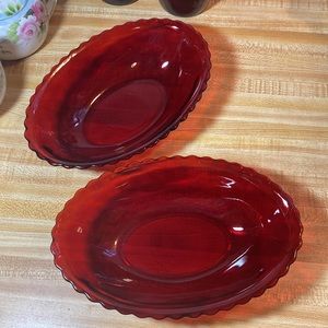 Oval Red Glass Bowls set of 2